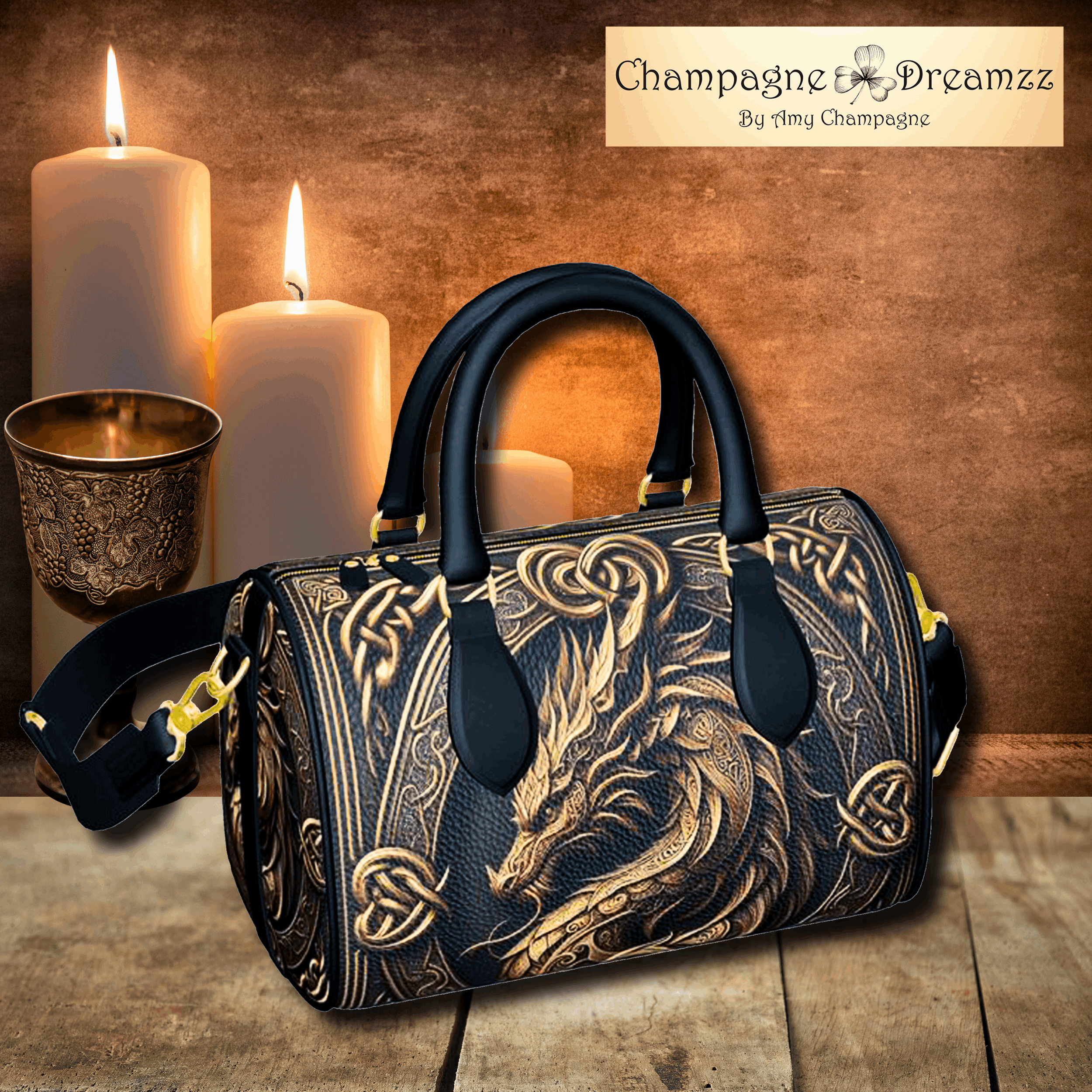 Celtic Dragon Bust - Tooled-Look Leather Mini Denbigh Duffel