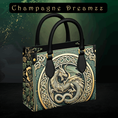 Celtic Green Dragon - Leather Mini Shopper Bag - Handmade to Order - Contrado