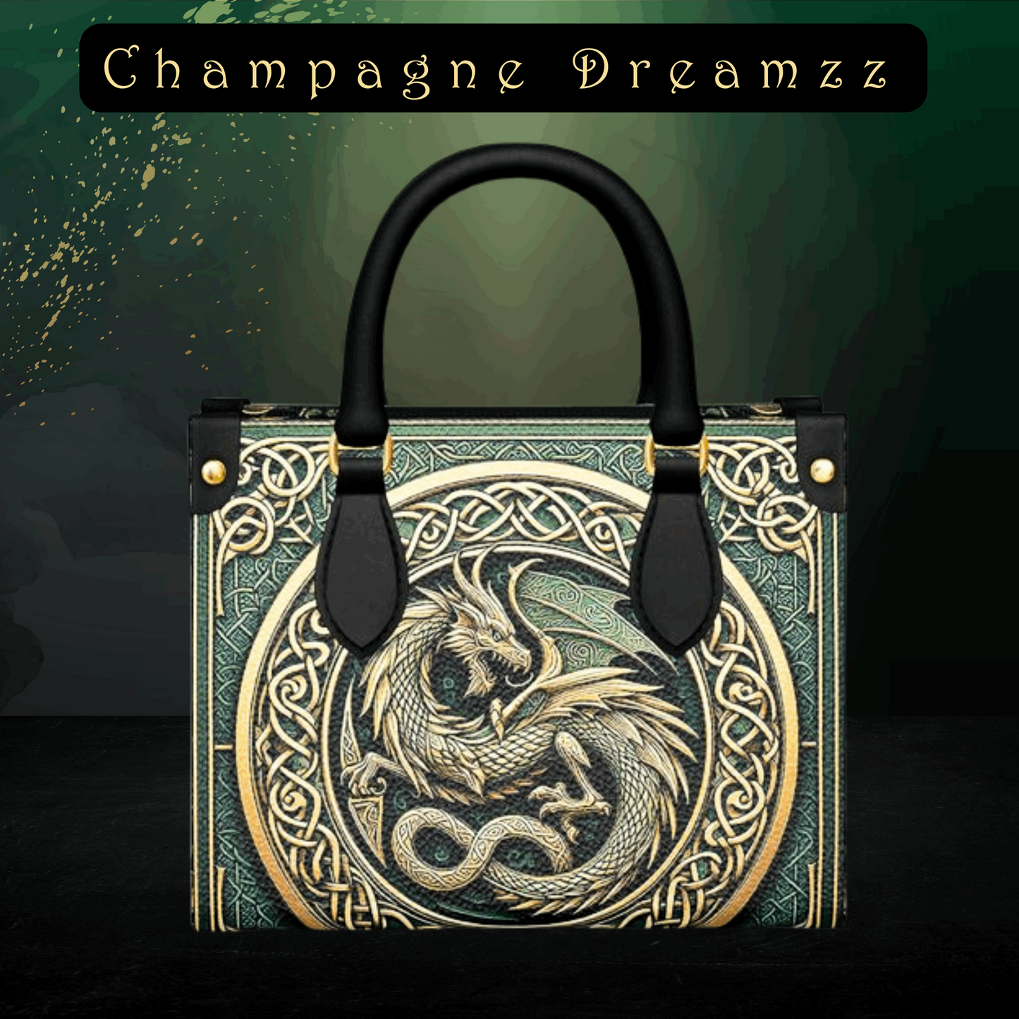 Celtic Green Dragon - Leather Mini Shopper Bag - Handmade to Order - Contrado