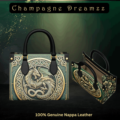 Celtic Green Dragon - Leather Mini Shopper Bag - Handmade to Order - Contrado