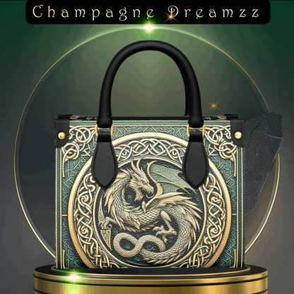 Celtic Green Dragon - Leather Mini Shopper Bag - Handmade to Order - Contrado