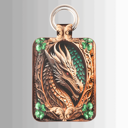 Shamrock Dragon Leather Key Ring - 2 Styles - Handmade to Order - Contrado