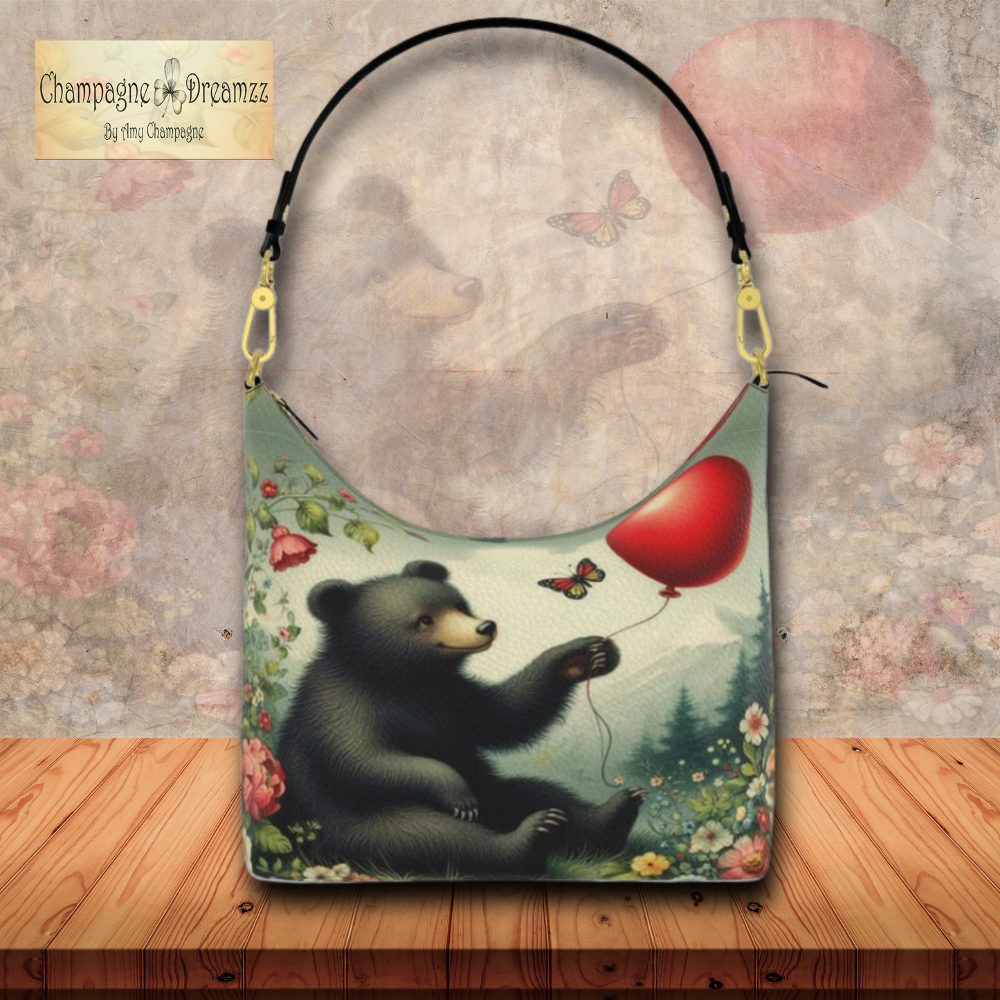 Little Bear & The Red Balloon - Leather Hobo Bag - Handmade to Order