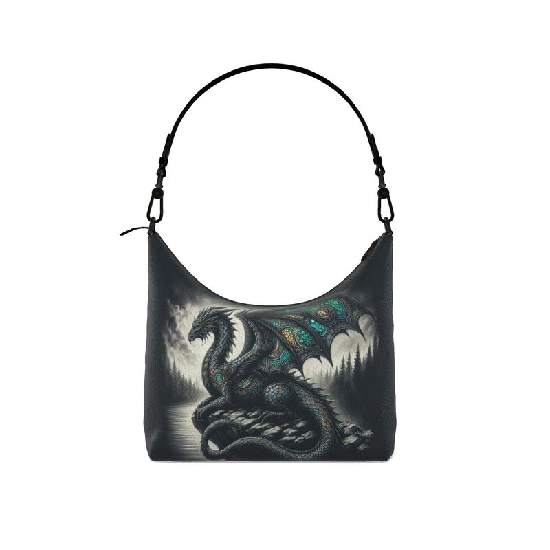 Black Celtic Dragon - Leather Square Hobo Bag Handmade to Order