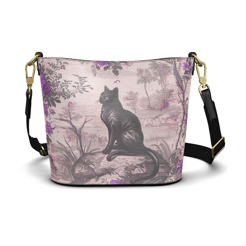 French Toile Black Cat Genuine Nappa Leather Penzance Bucket Bag