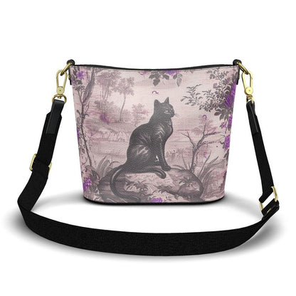 French Toile Black Cat Genuine Nappa Leather Penzance Bucket Bag