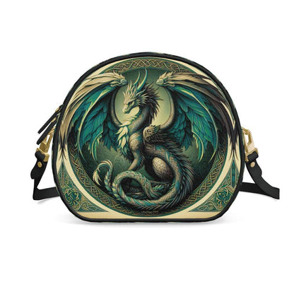 "Dreigiau Enfys" Celtic Dragon - Leather Round Bag  Handmade to Order