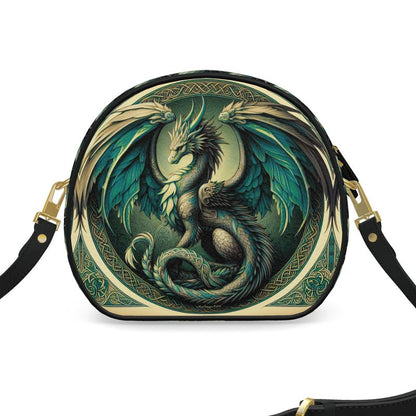 "Dreigiau Enfys" Celtic Dragon - Leather Round Bag  Handmade to Order