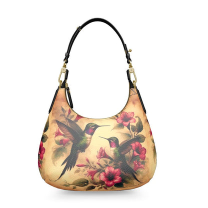 Hummingbird Fantasia Mini Curve Leather Hobo Bag Handmade to Order.