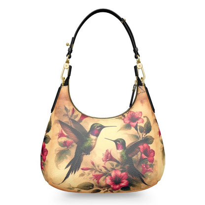 Hummingbird Fantasia Mini Curve Leather Hobo Bag Handmade to Order.