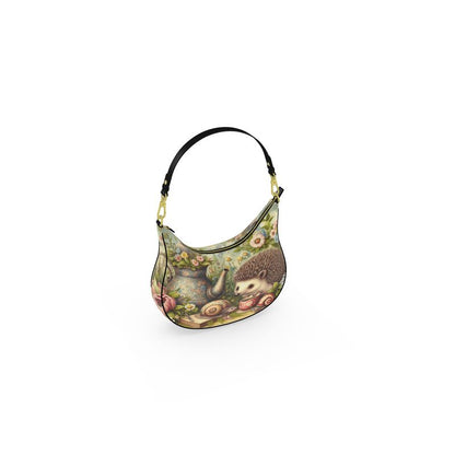 Hedgehog's Garden Party - A Leather Curve Hobo Bag - Handmade to Order