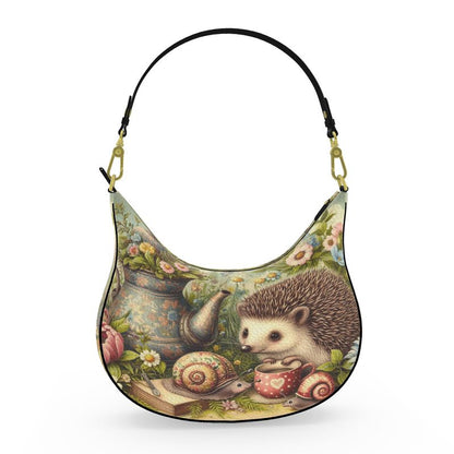 Hedgehog's Garden Party - A Leather Curve Hobo Bag - Handmade to Order