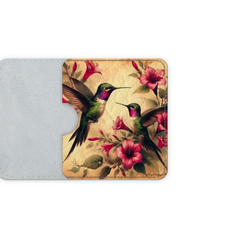 Hummingbird Fantasia Leather Card Case - Handmade to Order