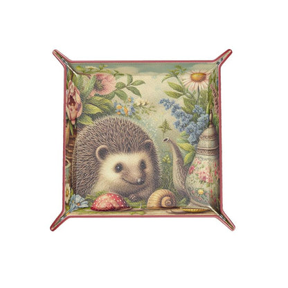 Hedgehog's Garden Party Genuine Leather Trinket Tray -Handmade to Order