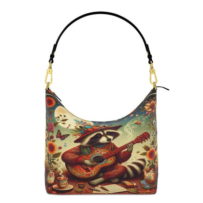 Raccoon's Moonlight Garden Jam - Square Leather Hobo Bag - Handmade to Order