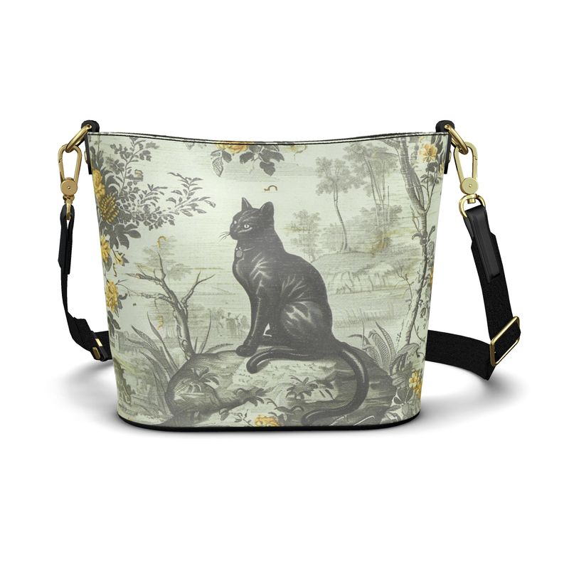 French Toile Black Cat Genuine Nappa Leather Penzance Bucket