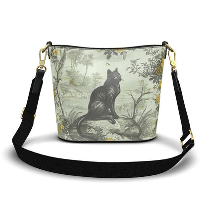 French Toile Black Cat Genuine Nappa Leather Penzance Bucket Bag