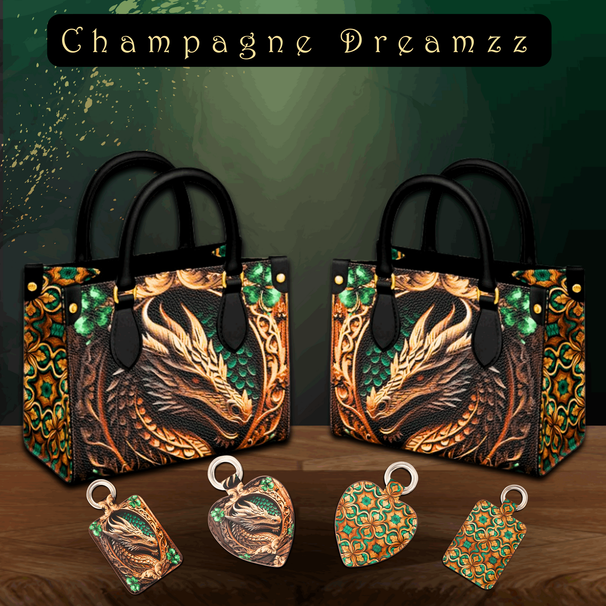 Shamrock Dragon Leather Mini Shopper Bag -Handmade to Order - Contrado