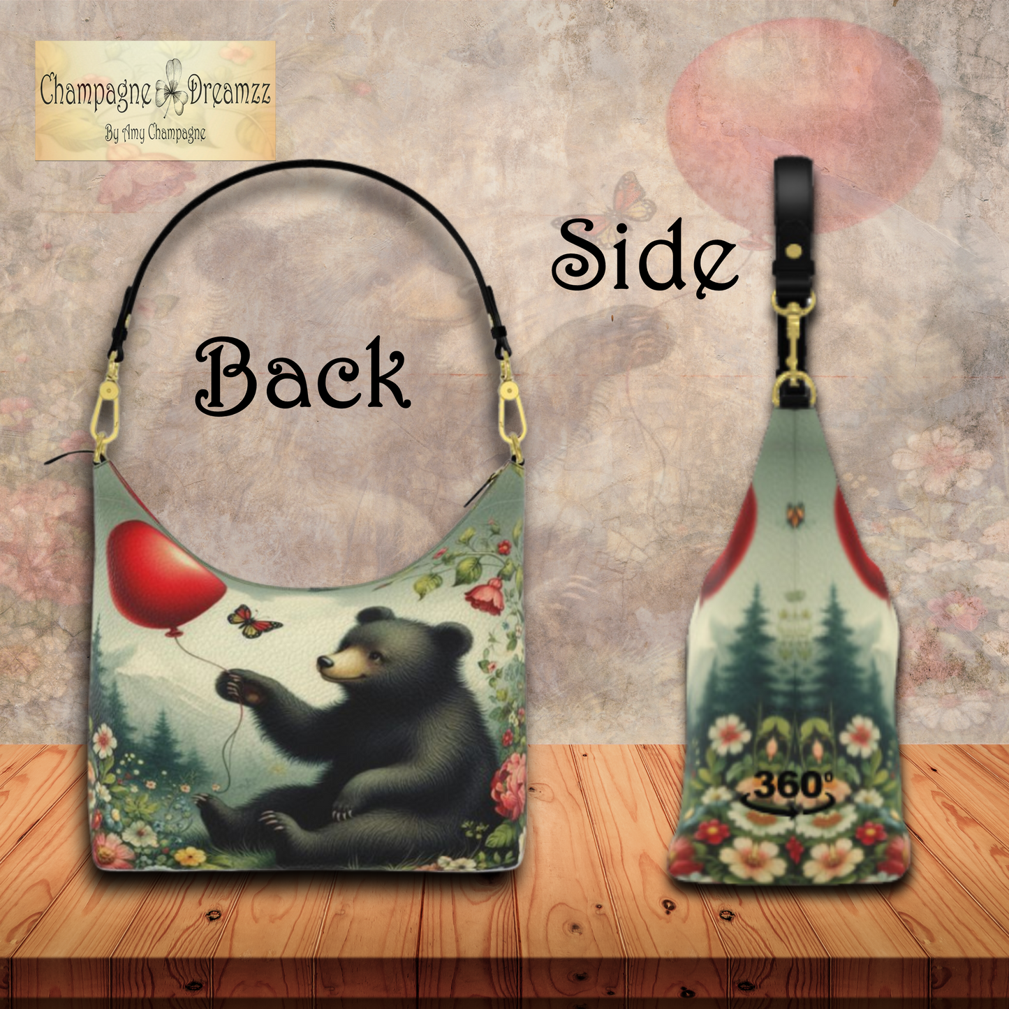 Little Bear & The Red Balloon - Leather Hobo Bag - Handmade to Order