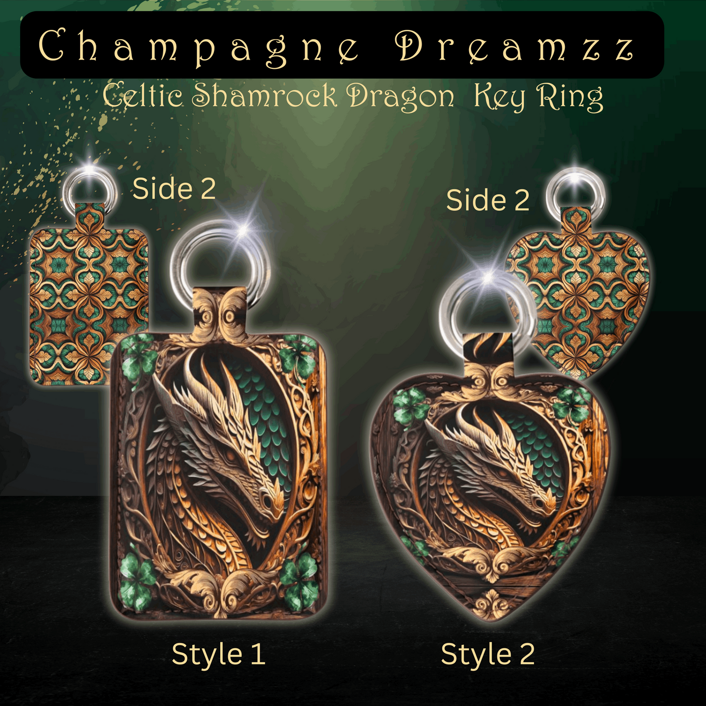 Shamrock Dragon Leather Key Ring - 2 Styles - Handmade to Order - Contrado