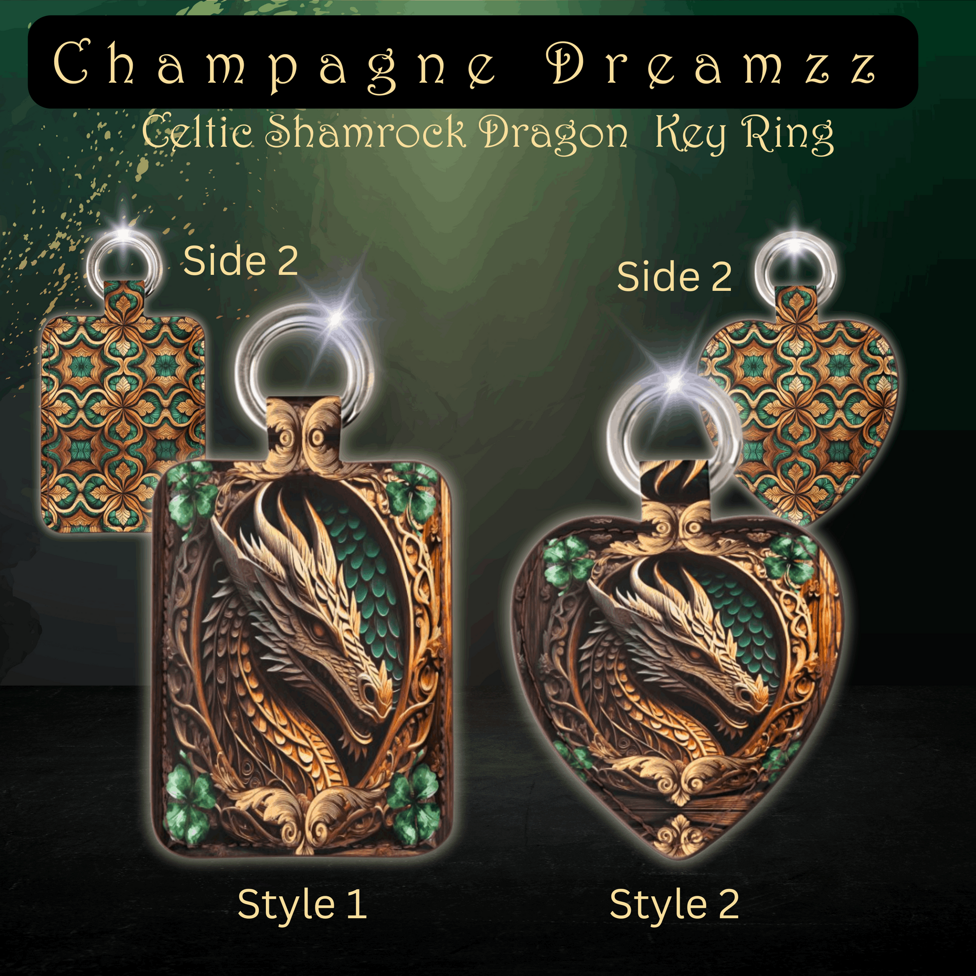 Shamrock Dragon Leather Key Ring - 2 Styles - Handmade to Order - Contrado