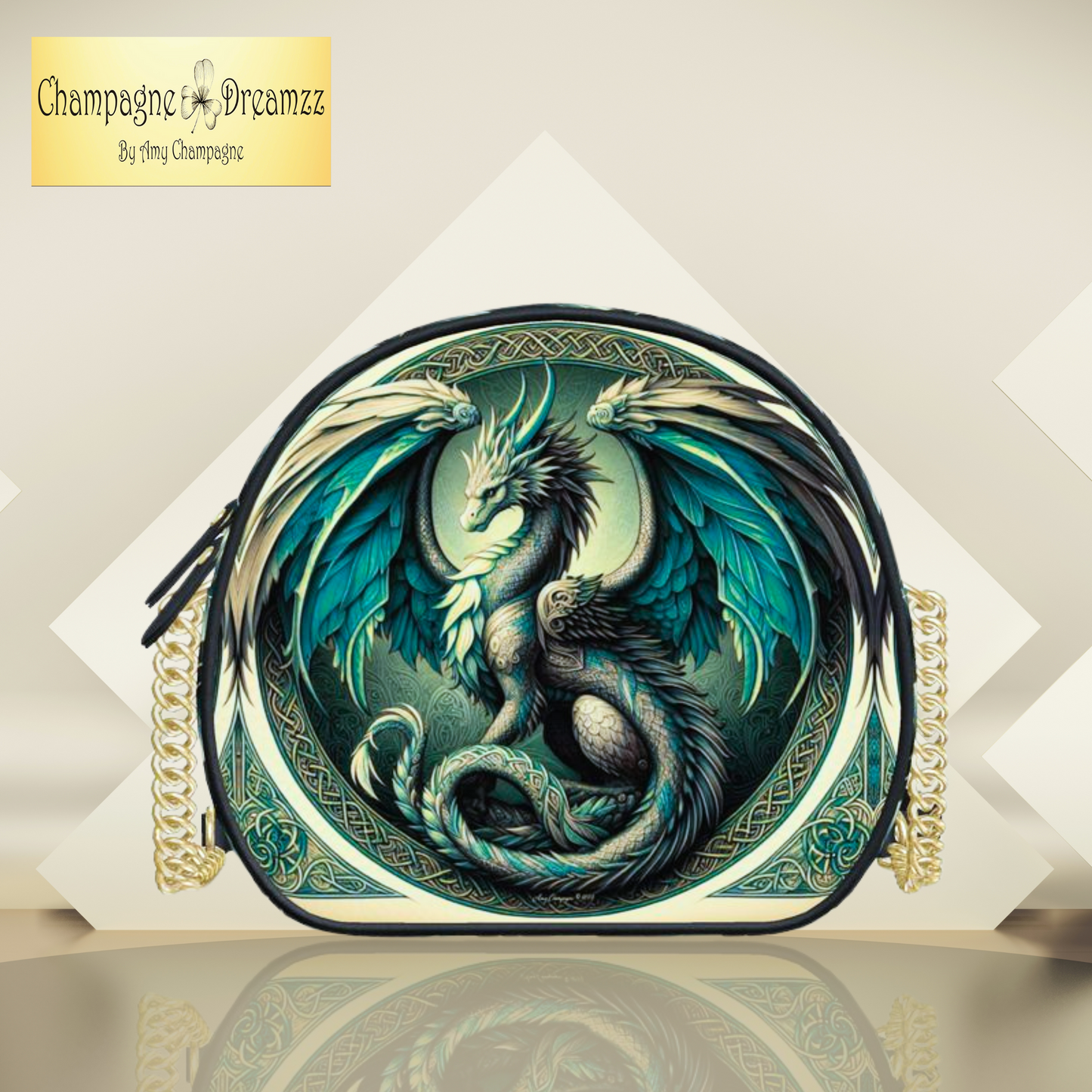 "Dreigiau Enfys" Celtic Dragon - Leather Round Bag  Handmade to Order