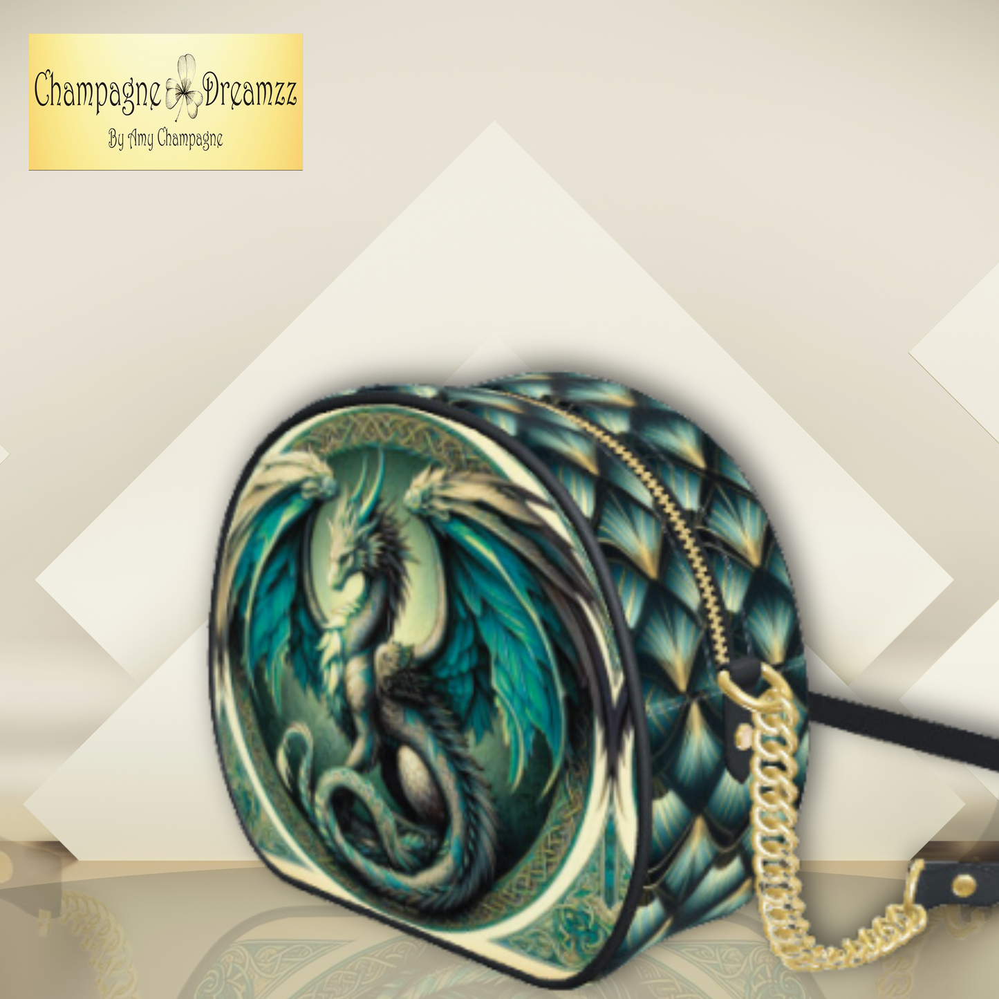 "Dreigiau Enfys" Celtic Dragon - Leather Round Bag  Handmade to Order