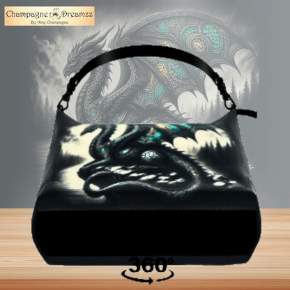 Black Celtic Dragon - Leather Square Hobo Bag Handmade by Contrado