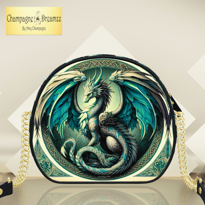 "Dreigiau Enfys" Celtic Dragon - Leather Round Bag  Handmade to Order