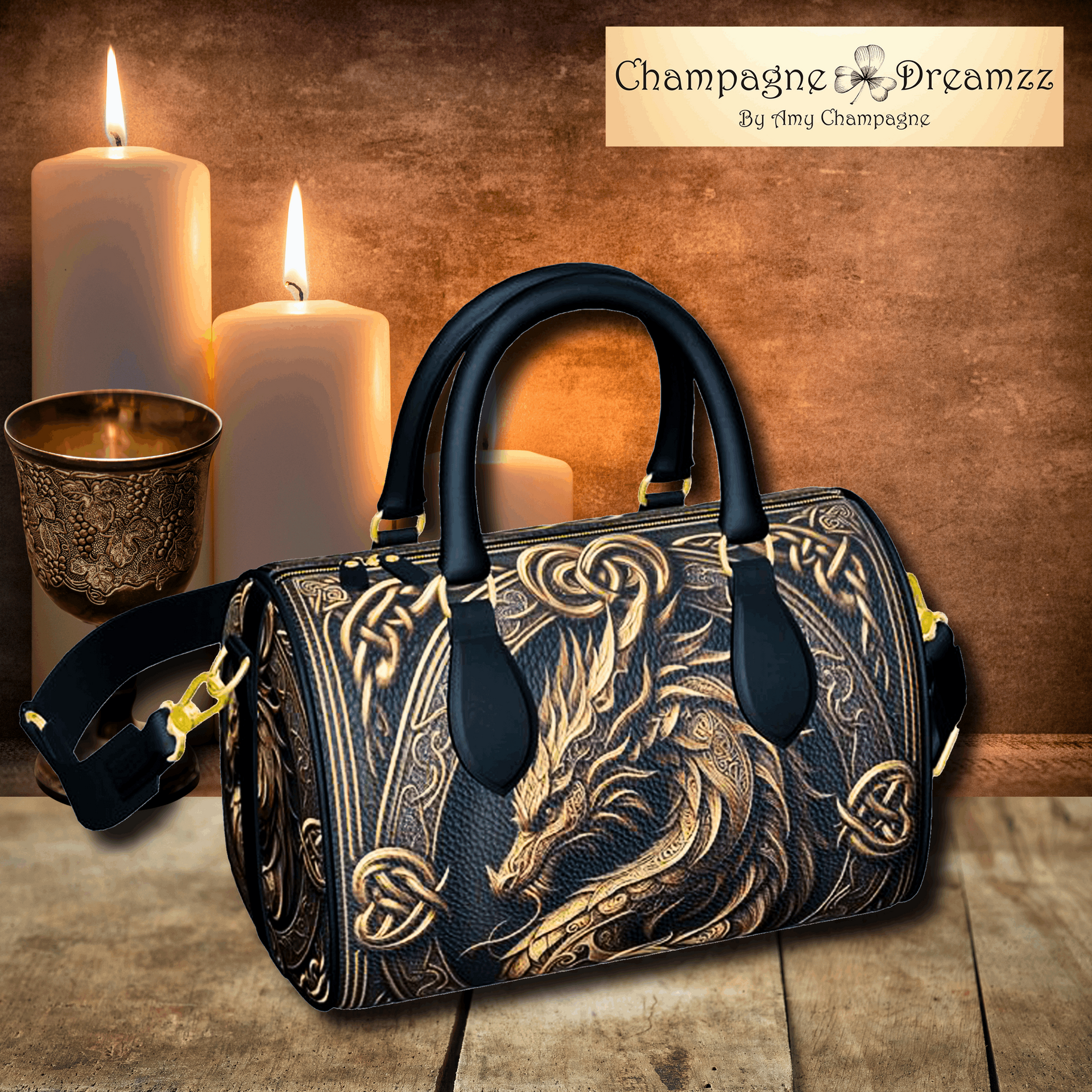 Celtic Dragon Bust - Tooled-Look Leather Mini Denbigh Duffel