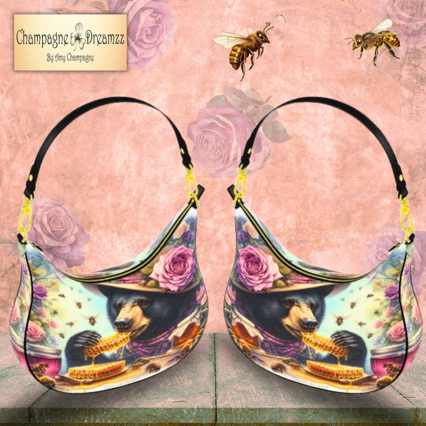 Honey Bear's Delight - Leather Curve Hobo Bag - Handmade to Order