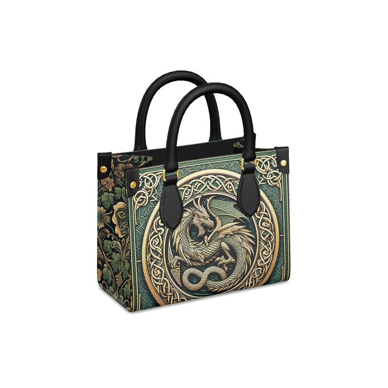 Celtic Green Dragon - Leather Mini Shopper Bag - Handmade to Order