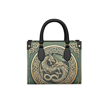 Celtic Green Dragon - Leather Mini Shopper Bag - Handmade to Order