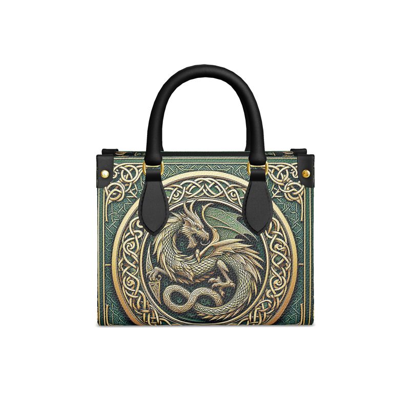 Celtic Green Dragon - Leather Mini Shopper Bag - Handmade to Order