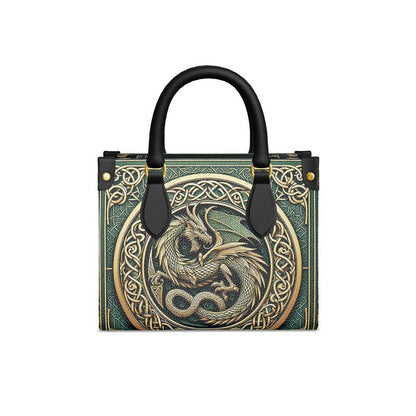Celtic Green Dragon - Leather Mini Shopper Bag - Handmade to Order