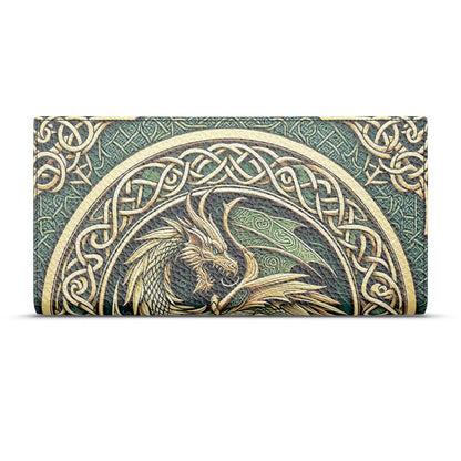 Celtic Green Dragon - Genuine Leather Travel Wallet - Handmade to Order