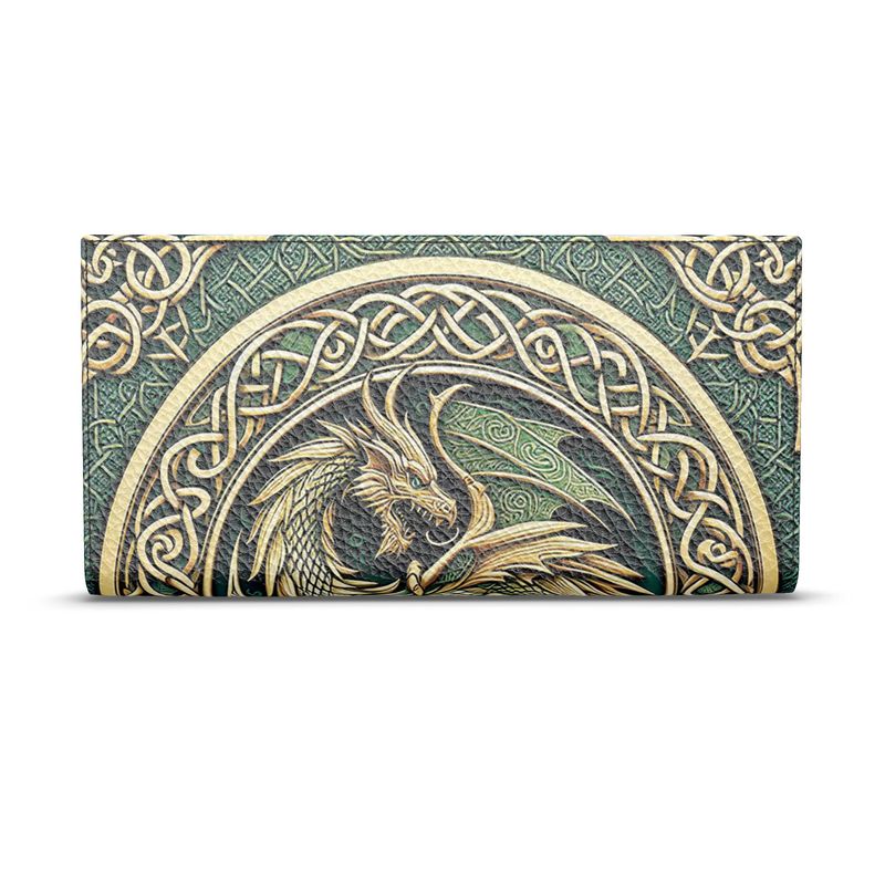 Celtic Green Dragon - Genuine Leather Travel Wallet - Handmade to Order