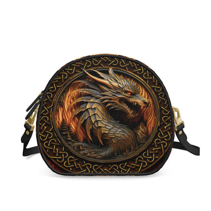 Dragon's Shield -Leather Round Box Bag - Detachable strap - Handmade to Order