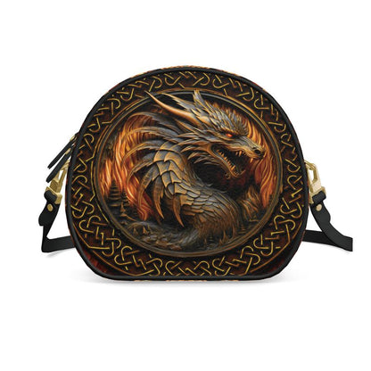 Dragon's Shield -Leather Round Box Bag - Detachable strap - Handmade to Order