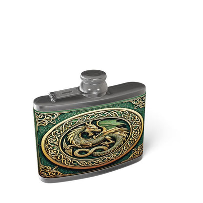 Celtic Green Dragon Leather Hip Flask - 4/6 oz- Made to Order