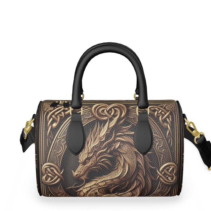 Celtic Dragon Bust - Tooled-Look Leather Mini Denbigh Duffel Handmade to Order